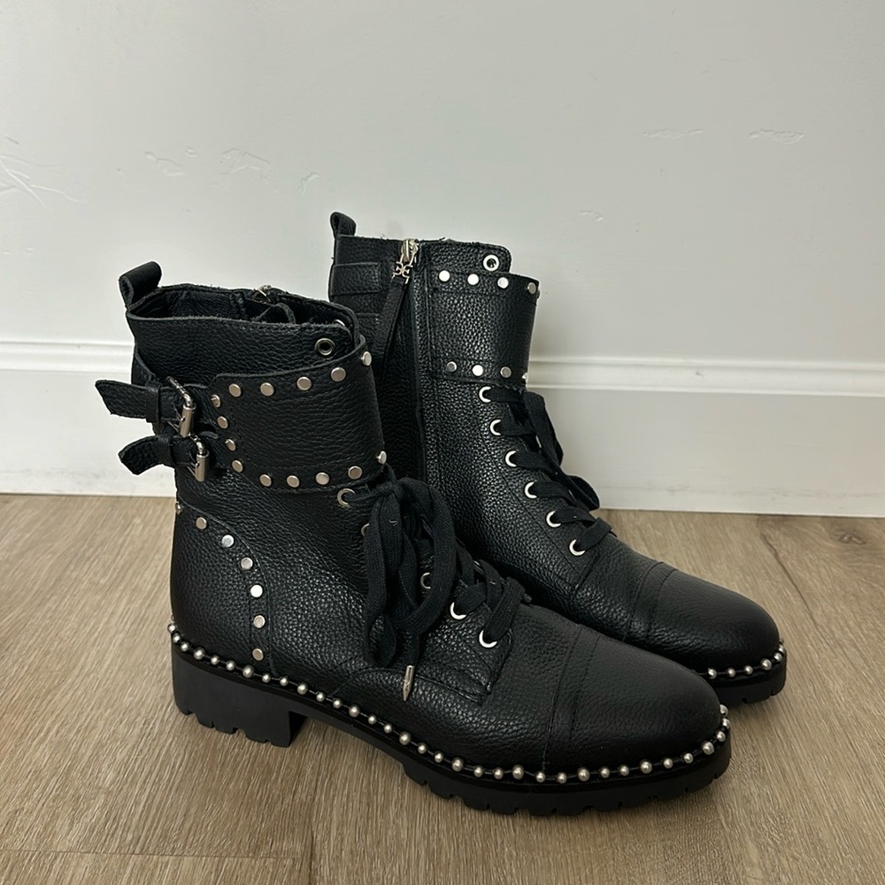Sam Edelman Jennifer Black Leather Studded Combat boot. Size 9 worn once